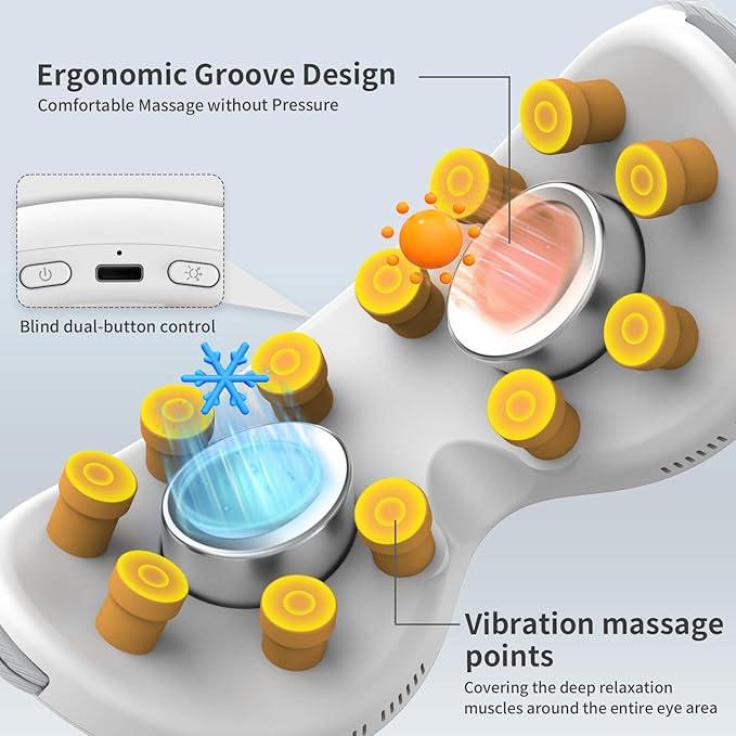 Eye Massager with Heat and Cooling Vibration for Relaxation Cool Massaging Eye Mask Electric Smart Heated and Cold Therapy Portable Eyemask Massage