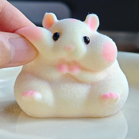 Handmade Flocked Hamster Taba Squishy Toy - Cute Realistic Silicone Animal Fidget Sensory Toy, Ultra-Soft Stress Relief Squeeze Toy for Relaxation Gift (Yellow)