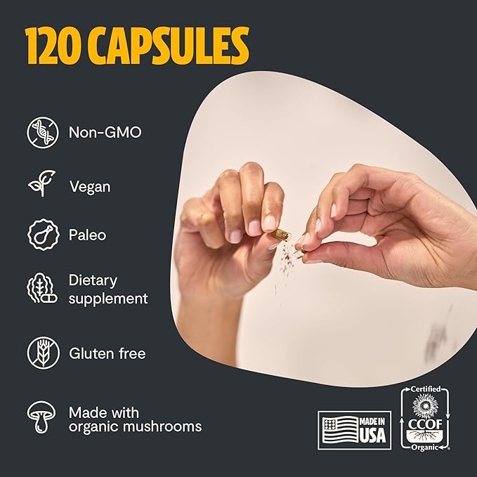 FreshCap Mushrooms Cordyceps Mushroom Capsules 10,000mg - Mushroom Extract, Energy Supplements, Ayurveda Nootropic Mushroom Supplements (120 Capsules)