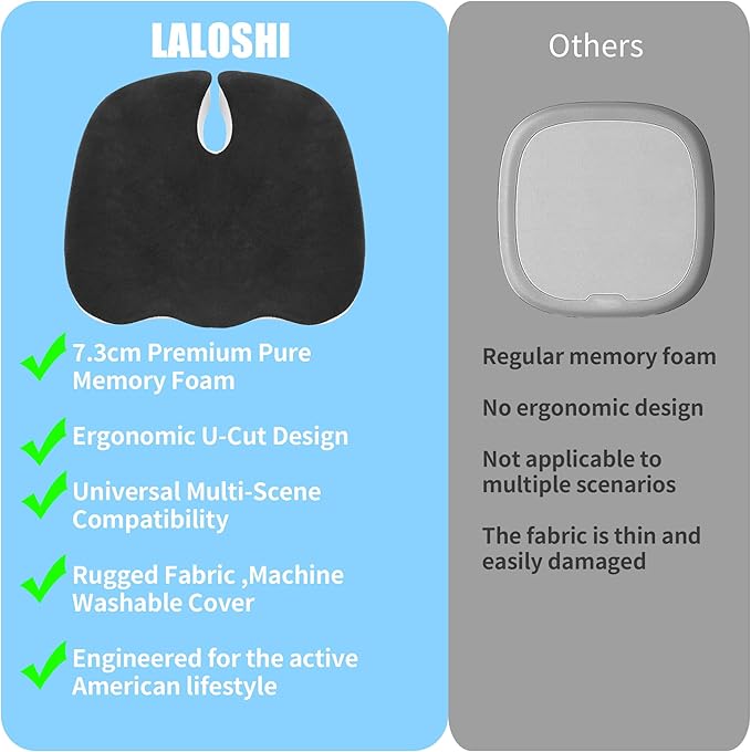 Car Seat Cushion,U-Shaped Memory Foam Seat Cushion for Back Pain Relief - 2.8In Thick Ergonomic Car & Office Chair Pad with Coccyx Cutout, Removable Cover,Universal Fit, Easy to Install(Plush)