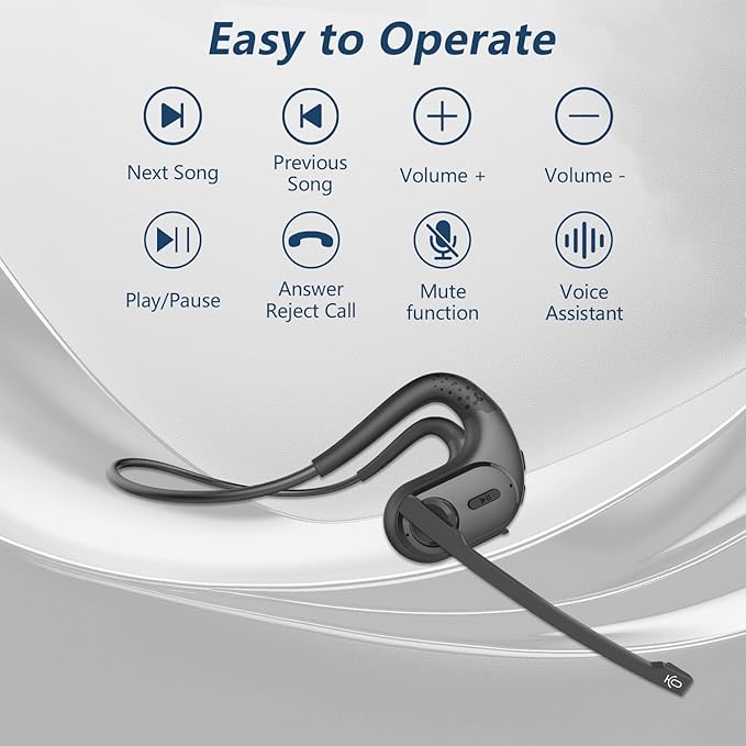 BANIGIPA Bluetooth Headset with Removable Microphone, Noise Cancelling Wireless Headset for Phones Laptop Computer PC, Open Ear Headphones for Office Meeting Running Cycling Driving Working-12 Hrs