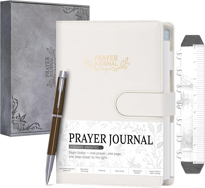 Ospelelf Faux Leather Christian Bible Study Journal for Women, Daily Inspirational Planner Notebook, Mental Health Journal Stress Relief, Undated 3 Month, Beige