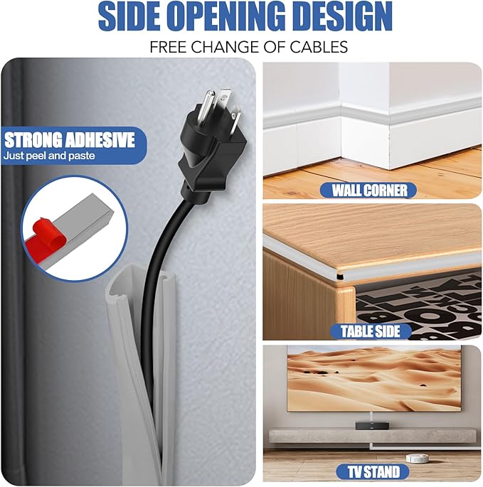 Floor Cable Cover, Low Profile Cable Hider for Wires, Self Adhesive Cord Hider for Wall, Cord Covers Wall Mounted Tv, for Offices, Gym, Exhibitions (Gray, 3.3 Feet)