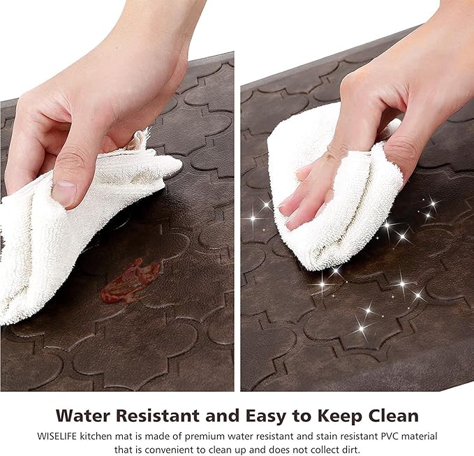 WISELIFE Kitchen Mat Cushioned Anti Fatigue Floor Mat,17.3"x60", Thick Non Slip Waterproof Kitchen Rugs and Mats, Standing Mat for Floor,Home,Office,Desk,Sink, Brown