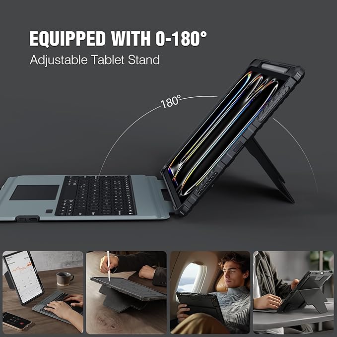 Nillkin iPad Pro 13 inch Case with Keyboard M4 2024, Slide Camera Cover, iPad Pro 13 Case with Pencil Holder and 7 Colors Backlit Wireless Detachable Keyboard, Multi-Touch Trackpad