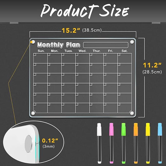 DIYMAG Planning Pads 3Pack Acrylic Magnetic Dry Erase Calendar for Fridge, Clear Skylight Calendar Set 2025 Magnetic Weekly Monthly Memo Planner Board for Refrigerator with 6 Colors Markers