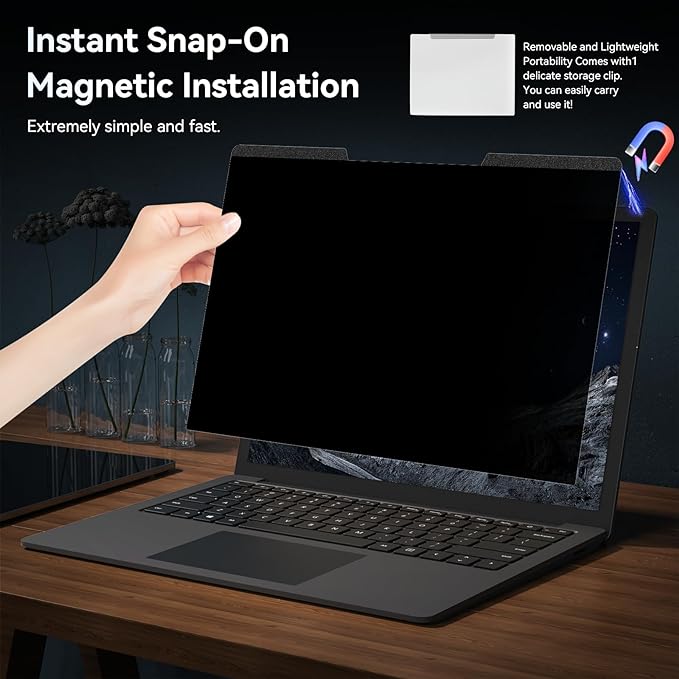 Magnetic 14 Inch Laptop Privacy Screen for 16:9 Computer Monitor, Removable Anti Glare Blue Light Filter Protector, 14 in Privacy Shield Compatible with Lenovo Hp Dell Acer Asus Thinkpad Envy Xps