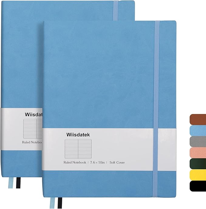 B5 College Ruled Notebooks - 2 Pack B5 Large Journal Notebooks with 376 Numbered Pages,100gsm Thick Lined Paper,Soft PU Leather Cover,7.6 X 10 inch(BLUE)