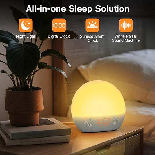 Sunrise Alarm Clock for Heavy Sleepers Adults,Digital Alarm Clocks Bedside Dimmable Night Light,White Noise Sound Machine 30 Soothing Sounds, Wake Up Light Alarm Clocks for Bedrooms,Ideal for Gift