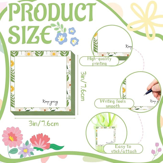 9 Pieces Flowers Designed Sticky Note Adhesive Cute Memo Notes Self-Stick Note Pads for Back to School Decorations Home Classroom Office Party Decor