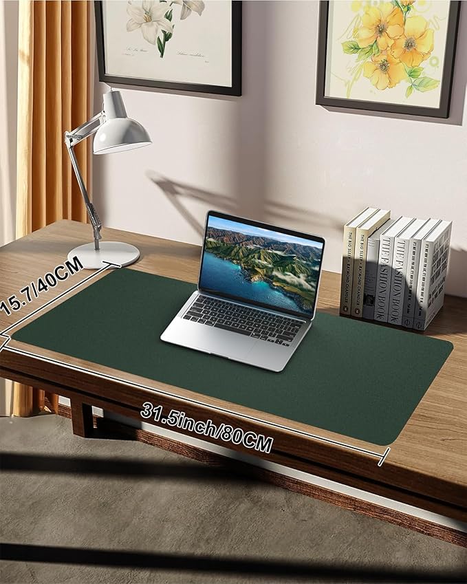 Leather Desk Protector, Non-Slip PU Laptop Mat, Waterproof Writing Pad for Office/Home (31.5"x15.7", Dark Green)