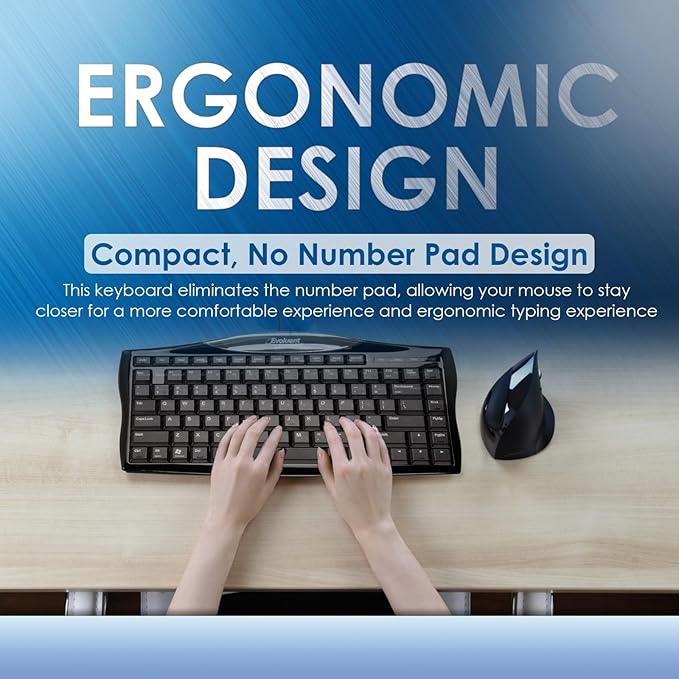 Evoluent Wired Compact Keyboard – Compact Keyboard, Portable Wired Keyboard – No Numeric Pad for Ergonomic Comfort, Keeps Mouse Closer to Reduce Arm Strain, Low Profile Scissor Keys