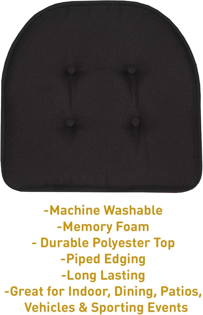 Chair Cushion Memory Foam Pads Tufted Slip Non Skid Rubber Back U-Shaped 17" x 16" Seat Cover, (Pack of 3)