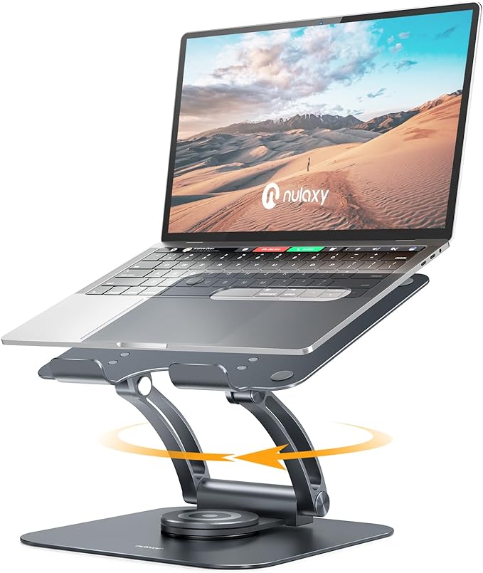 Nulaxy 360° Rotating Laptop Stand for Desk, Ergonomic Notebook Riser with Adjustable Swivel Base Foldable Computer Holder Portable Office Accessories Compatible with All 10-17" Laptops