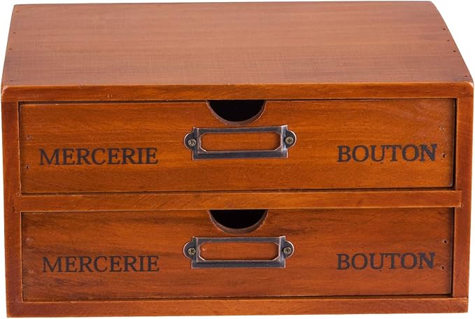 Vintage 2-Drawer Desk Organizer - Wood Countertop Drawer Organizers - 2-Tier Wooden Desktop Monitor Riser w/Drawers - Organization and Storage Drawers for Desk - Stackable Drawers - File Drawer Unit