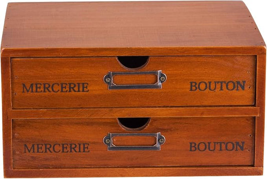 Vintage 2-Drawer Desk Organizer - Wood Countertop Drawer Organizers - 2-Tier Wooden Desktop Monitor Riser w/Drawers - Organization and Storage Drawers for Desk - Stackable Drawers - File Drawer Unit