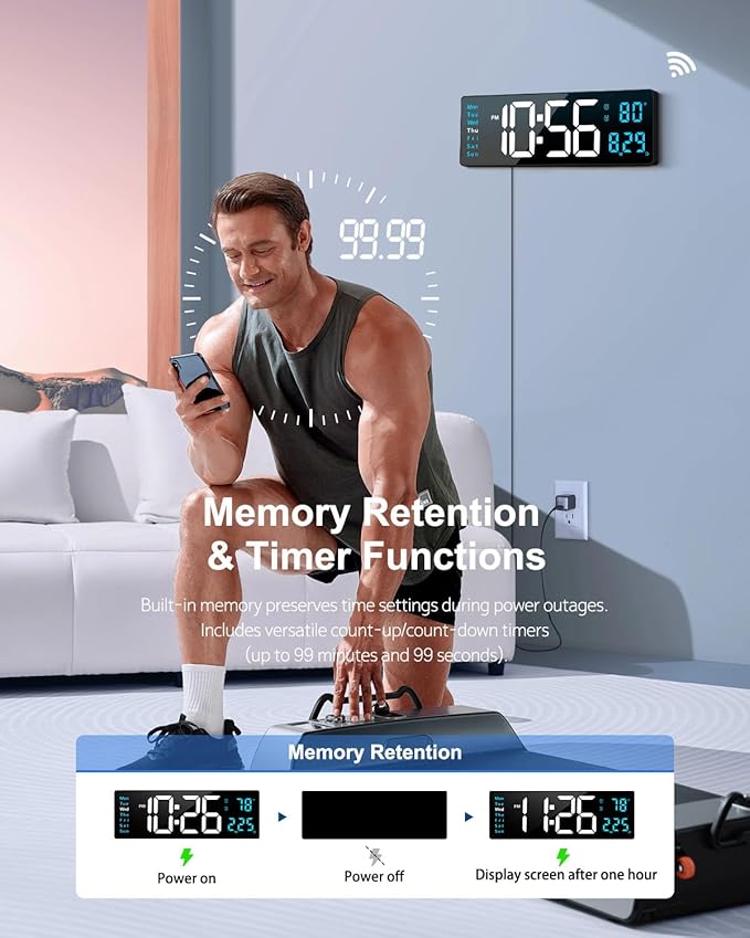 Digital Wall Clock, 16" Large Display Digital Clock with Night Light, Wall Clock with DST, Alarm, LED, Date, Week, Temp for Living Room, Bedroom, Classroom Decor, Birthday Gift for Senior Mom Dad