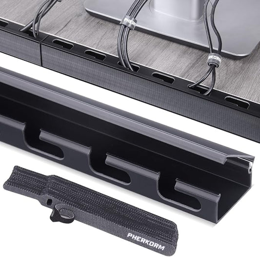 Cable Raceway Kit, PHERKORM Cable Management Under Desk, Integrated Connection Cover Cable Organizer, Cord Organizer for Hiding Computer, TV,Network - 6x15.4inch Black.