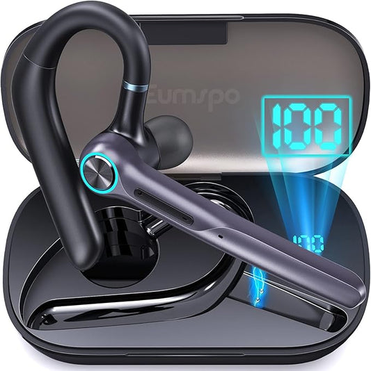 Bluetooth Headset Wireless Earpiece 60Hrs Playback Built-in Dual Mic Noise Canceling Wireless Headset Earphone with 400mAh LED Charging Case for Business Office Trucker (Grey)