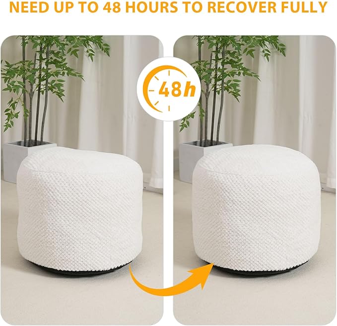 Round Stuffed Pouf Ottoman for Foot Rest, Faux Fur Poufs with Foam Chunk Filling, Storage Ottoman Pouf Foot Stool Cushion, 26 X 18 Inch Floor Chair for Living Room Bedroom Home Decor, White