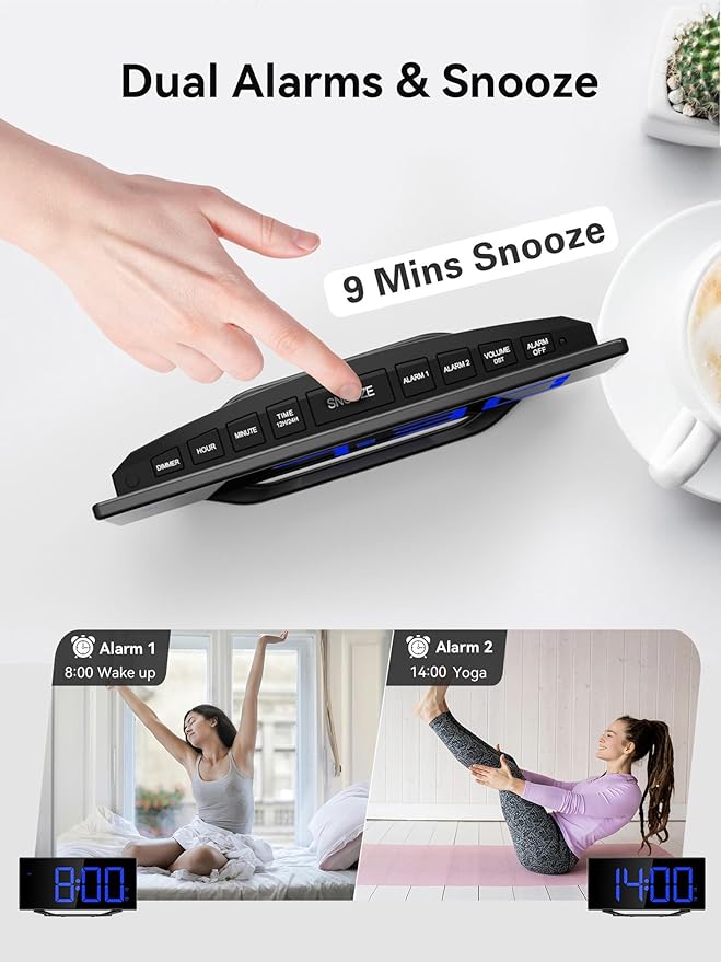 Digital Alarm Clock for Bedroom Bedside, Large Big Numbers Display with Brightness Dimmer, Plug-In Electric Desk Clock with Battery Backup, USB Charging Port, Adjustable Volume, 12/24Hr, Snooze