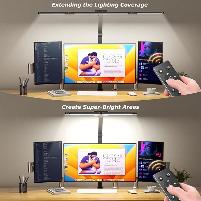 LED Desk Lamp with Clamp, Architect Desk Lamp for Home Office with Remote, 24W Ultra-Bright Desk Light with Stepless Dimming and Stepless Color Temp, Memory Function for Study and Workbench