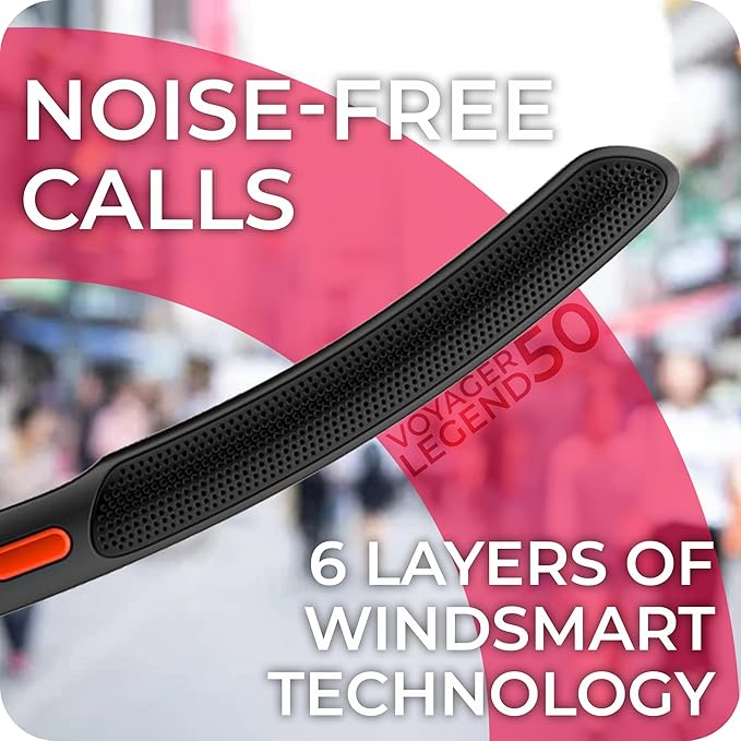Poly Voyager Legend 50-M Bluetooth Headset, Charging Case, AI-Powered Noise Cancellation, 4-Mic WindSmart Tech, 10-Hr Battery, 98 ft Wireless Range, Multipoint Connectivity, Voice Assistant, GTW Card