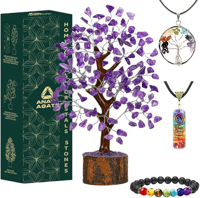 Amethyst Crystal Trees for Home Decor, Office Desk Decoration, Chakra Healing Crystals and Stone for Positive Energy, Money, Good Luck, Tree of Life Spiritual Birthday Gifts for Women and Mom