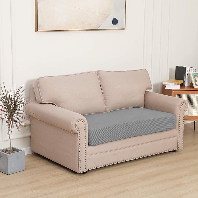 Easy-Going Stretch Loveseat Cushion Cover Sofa Cushion Furniture Protector Sofa Seat Sofa Slipcover Sofa Cover Soft Flexibility with Elastic Bottom(Loveseat Cushion, Light Gray)