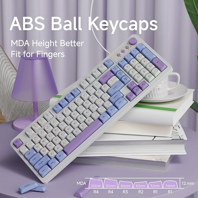 EWEADN G98 RGB Gaming Keyboard Wired, Retro Creamy Membrane Keyboards with Media Knob, Number Pad RGB Backlit, 98 Keys Quite Membrane Computer Keyboard for MAC Xbox PC Gamer- Sky Blue