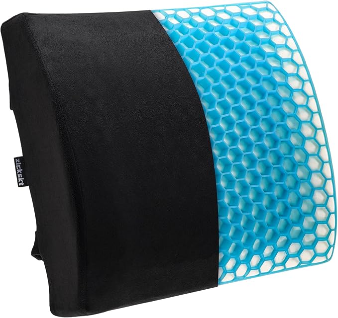 Lumbar Support Pillow - Gel Memory Foam Back Cushion for Lower Back Pain Relief & Improve Sitting Posture, Lumbar Support Cushion with Adjustable Strap & Non-Slip for Office Chair, Sofa, Car