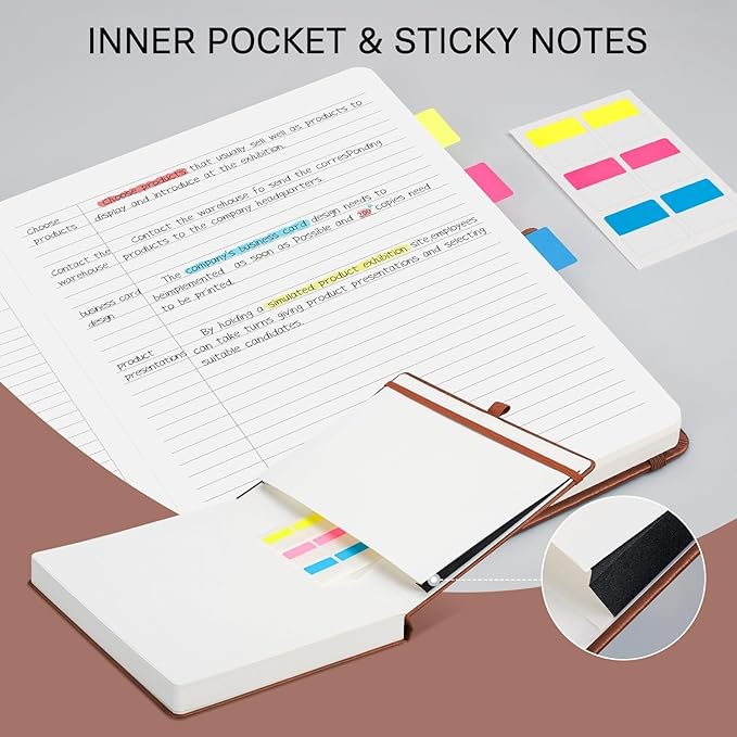 EMSHOI Meeting Notebook for Work with Action Items - 320 Pages B5 Thick Project Planner Agenda Organizer Work Notebook for Women Men Office Business Notes, PU Leather Hardcover, 7.5" x 10", Coffee