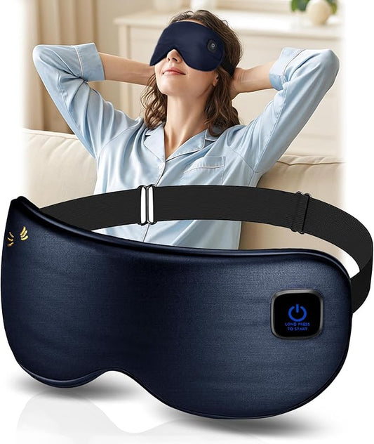 Silk Cordless Heated Eye Mask for Dry Eyes, Light Blocking Warm Eye Compress, Improved Sleep, with 3 Heat Settings, Washable Heating Pad for Migraine, Travel, Rechargeable, Men Women