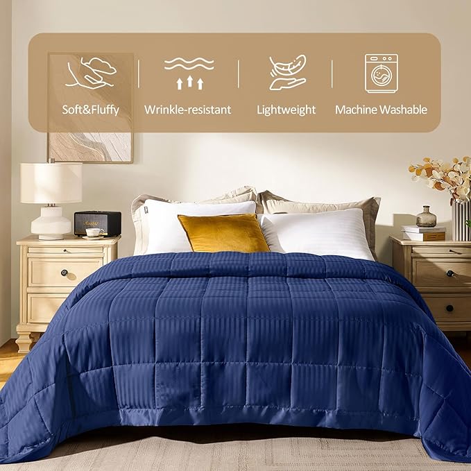downluxe King Size Blanket with Satin Trim, Lightweight Down Alternative King Blanket for All Season, Machine Washable (Navy, 108 x 90 Inch)