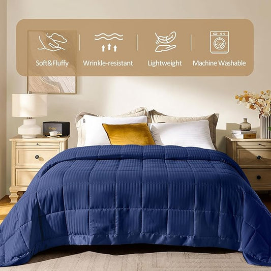 downluxe King Size Blanket with Satin Trim, Lightweight Down Alternative King Blanket for All Season, Machine Washable (Navy, 108 x 90 Inch)