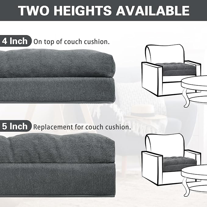 TANYOO Recliner Cushion Patent Dual Layer Fillings Chair Cushion for Elderly 20x20x4 Inches Extra Large Pad for Armchairs Booster Seat Cushions Pain Pressure Relief Dark Grey