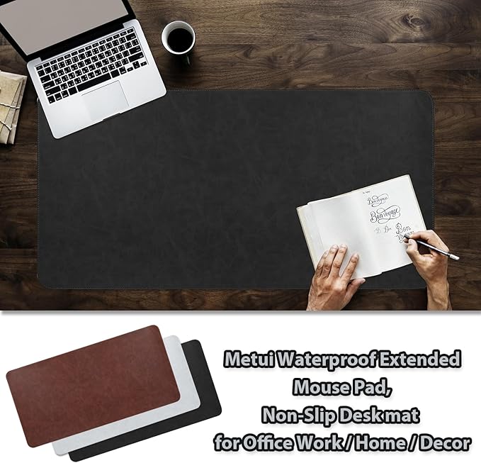 Leather Desk pad for Computer and laptops, Ideal for Gaming and Office use, Large Mouse pad and Keyboard mat,Desk mat Special for Man. A complimentary Wrist pad and Phone Stand.(Black, 15.7"x 31.5")