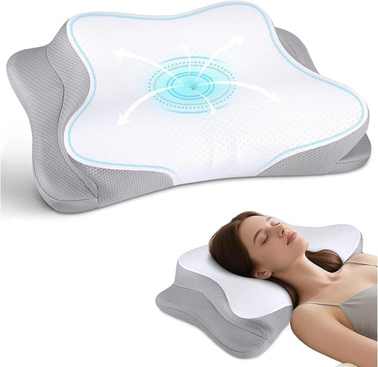 Cervical Neck Pillow for Pain Relief - Cooling Ergonomic Neck Support Pillow for Sleeping, Orthopedic Contour Memory Foam Pillows for Side, Back & Stomach Sleepers with Pillowcase (White)