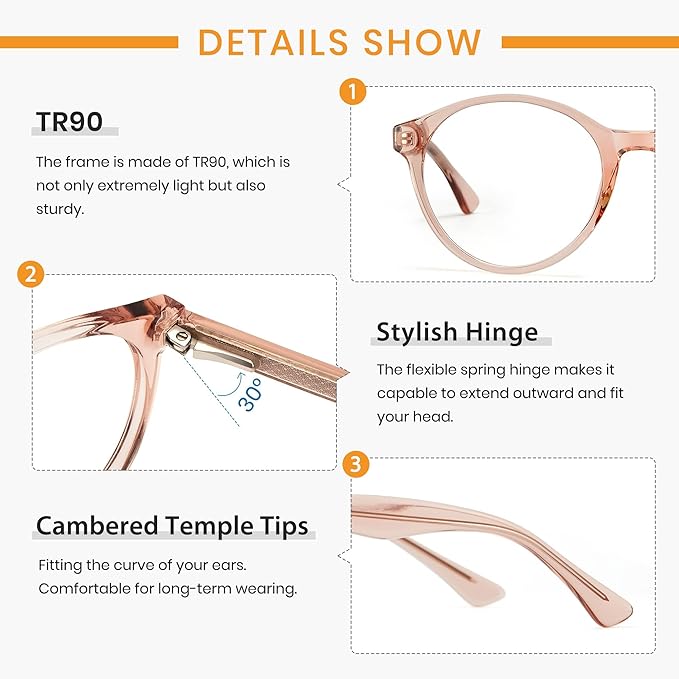 Cyxus TR90 Oversized Blue Light Blocking Glasses Women - Spring Hinge Round Frame Computer Use Anti Eye Strain 8018