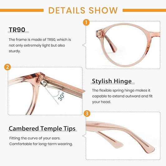 Cyxus TR90 Oversized Blue Light Blocking Glasses Women - Spring Hinge Round Frame Computer Use Anti Eye Strain 8018