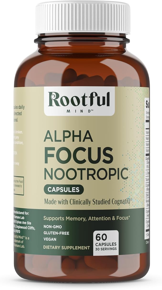 Alpha Focus Nootropic - Memory and Focus Brain Booster Supplement with Choline, Citicoline, GPC, L-Tyrosine, Bacopa Monnieri, DMAE, Gingko Biloba, Lion's Mane, Niacinamide - 60 Capsules