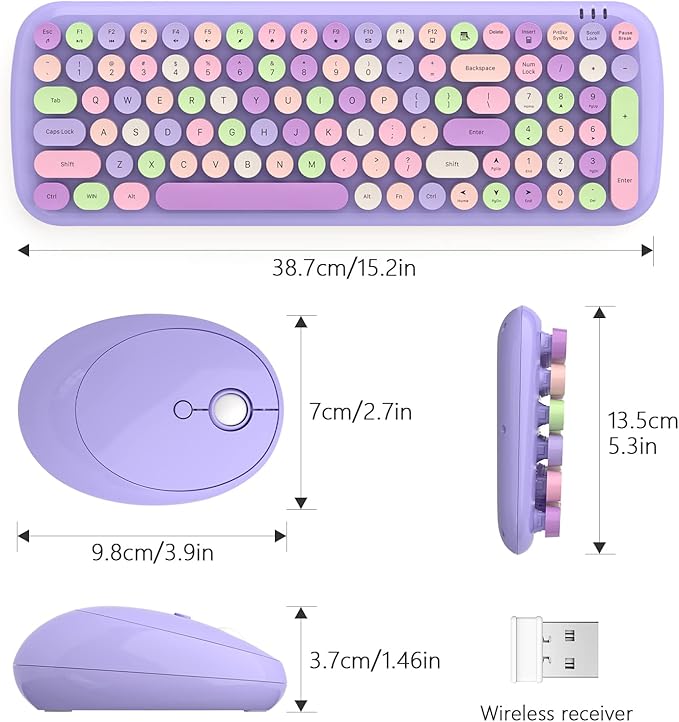 MOFII Wireless Keyboard and Mouse, Typewriter Full Size Keyboard with Number Pad and 2 in 1 USB Connected Mouse for Mac, Windows 7/8/10, Laptop, Desktop, PC, Computer (Purple Colorful)