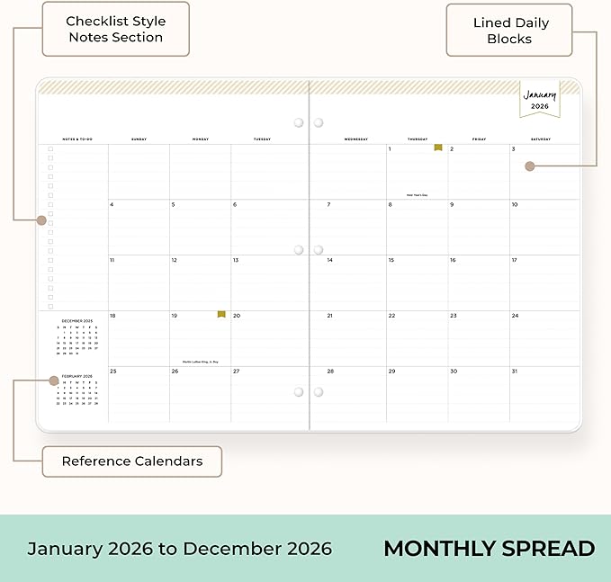 Blue Sky Day Designer 2026 Monthly Planner Calendar, January 2026 - December 2026, 8.5" x 11", Clear Flexible Cover, Stapled Binding, Secret Garden Mint