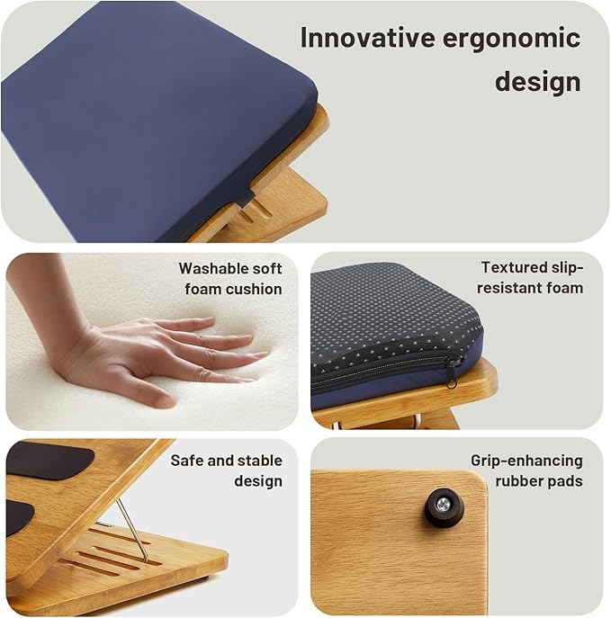 Foot Rest for Under Desk at Work - Wooden Adjustable Office Footrest with Foam Cushion Pad, 4 Heights & Ergonomic Anti-Slip Design for Home & Office (Natural)