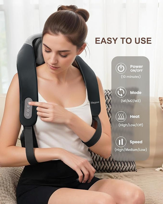 Cordless Neck Massager with Heat, Shiatsu Neck Shoulder Massager for Pain Relief Deep Tissue, 2 Heating Areas, 3 Modes Kneading Back Massager Presents/Gifts for Women, Men