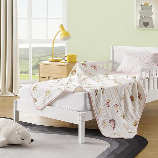 ZPECC Muslin Baby Blanket Thicker, 30x40 Organic Cotton Newborn Receiving Quilt Hypoallergenic for Baby Essentials Swaddle Crib Stroller, Rainbow