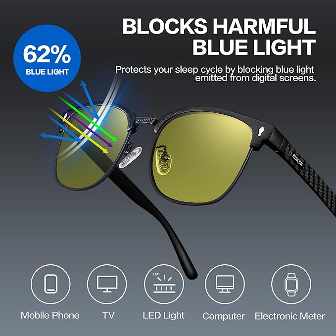 BIRCEN Blue Light Blocking Glasses: Al-Mg Metal Bluelight Computer Clear Glasses for Men Women Anti Eyestrain Office Home