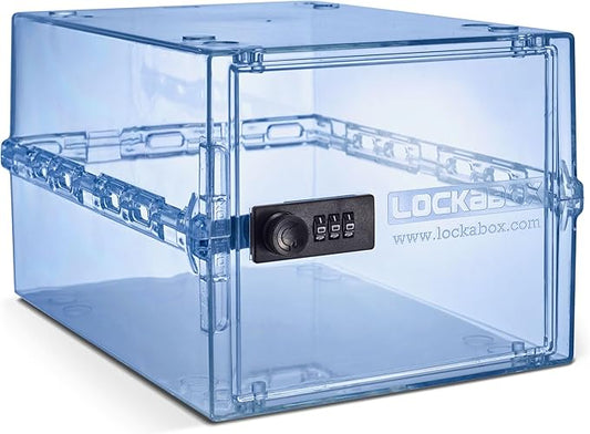 Lockabox One™ | Premium Medicine Lock Box | Medium Medication Lock Box With Code For Medicines, Vitamins & Supplements | External Size 12 x 8 x 6.6 inches (Light Medi Blue)