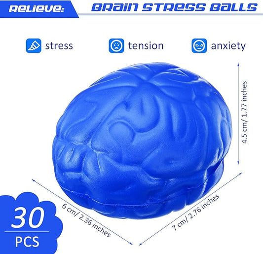 Jenaai 30 Pcs Brain Stress Ball Halloween Squeeze Toy 2.76 Inch PU Hand Muscle Exercise Pressure Ball Funny Stress Relief Toy for Teens Adults Improving Grip Strength Release Pressure(Blue)