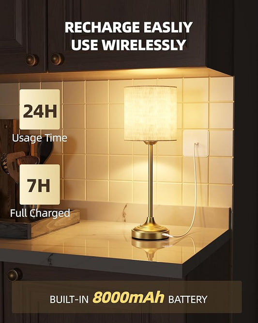 Cordless Table Lamp, 8000mAh Battery Operated Lamp with Stepless Dimming, 2700K LED Rechargeable Desk Lamp, Portable Touch Control Wireless Lamp for Kitchen, Dining Room, Bedroom, Living Room, Dorm